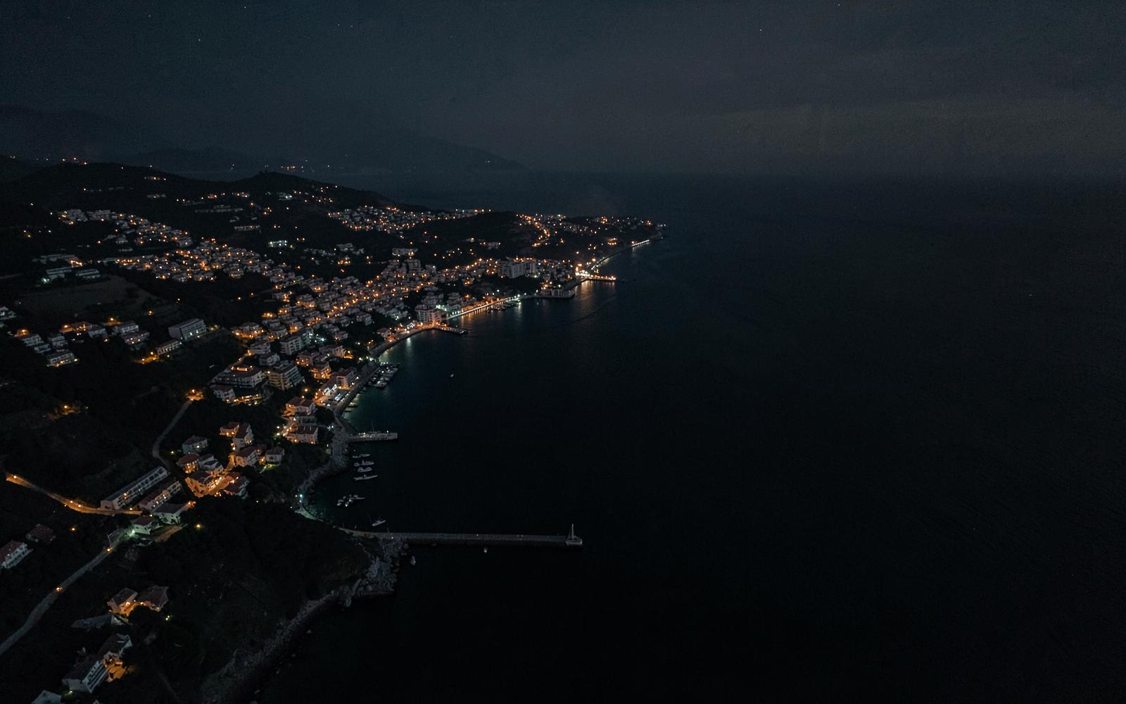 Aerial view of the Mallorca coastline at night